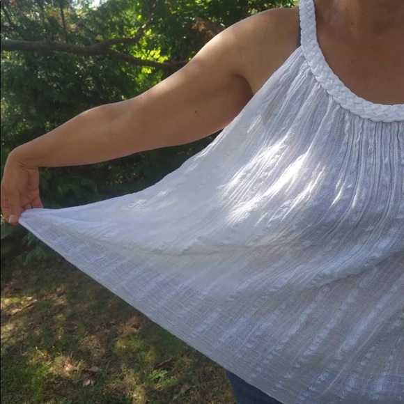 Vintage Greek white gauze top. BOHO gauze sleeveless blouse. One size - Picture 2 of 5
